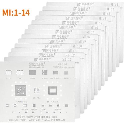 Amaoe BGA Reballing Stencil MI1-14 For Xiaomi 8 9 10 Redmi K20 K30 pro Series 5 6X CPU Phone repair tools