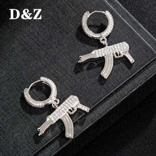 D&Z Micro Paved Cross Full Bling Iced Out Earring Cubic Zircon Gold Color Charm Stud Earrings For Men Hip Hop Jewelry