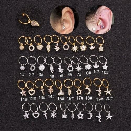 20 Styles Gold Star Geometric Crystal Tragus Ear Pierced Plug Stainless Steel Daith Earrings Spiral Cristle Earrings