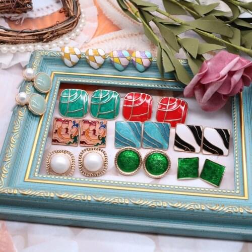 Enamel Earrings Multi Colours Geometry Popular Stud Brincos Dripping Glaze Elegant Creative Party Decoration