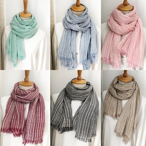 2021 Newest Women Cotton Linen Scarf Striped Cotton Scarf Fashion Scarf Shawls Wraps Hijabs 10Colors