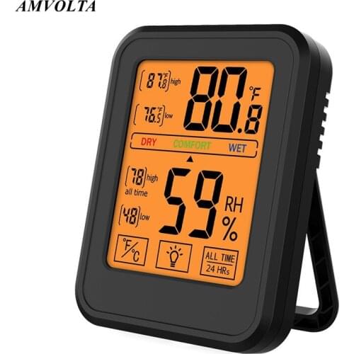 Amvolta Touch Screen Digital Thermometer Hygrometer Orange Backlight Weather Station Temperature Humidity Meter Comfort Reminder