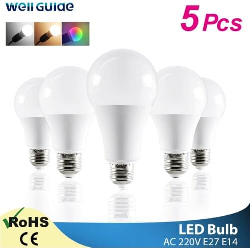 1/5PCS LED Bulb E14 E27 LED Lamps 3W 6W 9W 12W 15W 18W 20W AC 220V RGB bulb White lampara Aluminum Table Lamps light Bombillas