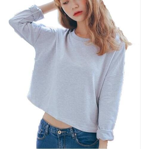 New Candy-Colored Sweatshirt Women Autumn Short Paragraph Long-Sleeved Hoodies Fashion Solid Pullovers Sweatshirt Moletom