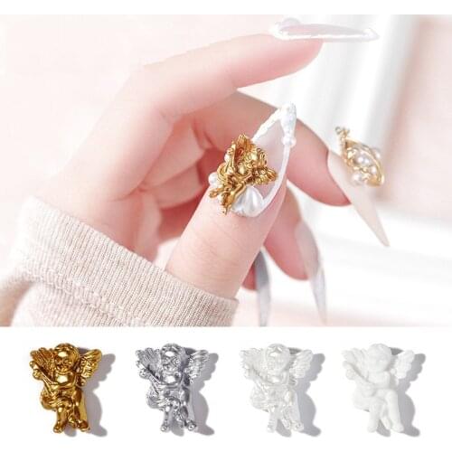 10pcs 3D Angel Baby Nail Art Decorations Baroque Style Retro Gold Silver White Nail Ornaments Relief Manicure Accessories