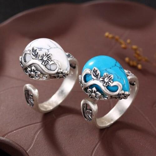 Restoring ancient ways is the plum blossom white Mosaic turquoise wholesale high-grade lady speak sterling silver ring
