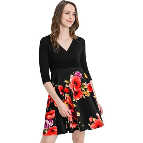 Women Maternity Sexy V Neck Print Floral Patchwork Half Sleeve Dress Casual Elegant Pregnant Maternity Dresses