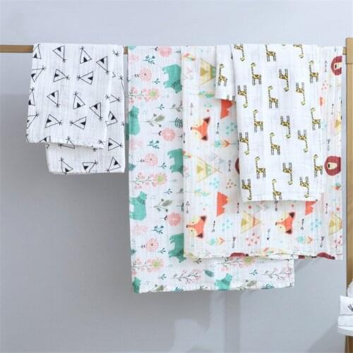 2 Layers Muslin 100% Cotton Baby Swaddle Cartoon Soft Newborn Blankets Bath Gauze Infant Wrap Sleepsack Stroller Cover 110*120cm