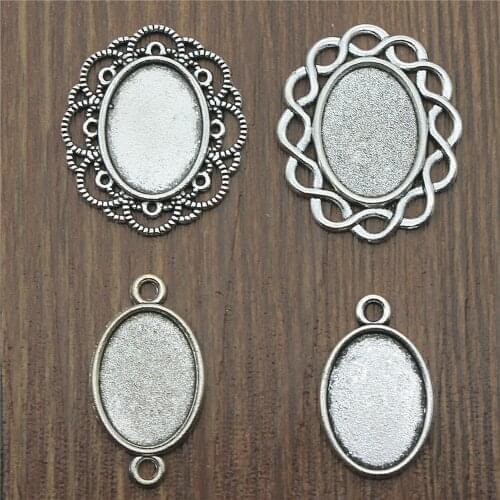 20pcs Fit 13x18mm Oval Cabochon Antique Silver Color Cabochon Base Setting Collection Pendant For Jewelry Making