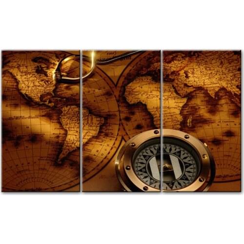 3 Panels Retro World Map Canvas Paintings On The Wall Posters And Prints World Map Wall Art Prints Modular Pictures Home Decor