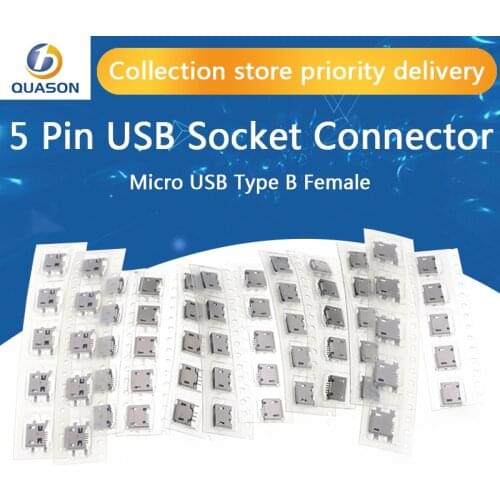 60pcs/lot 5 Pin SMT Socket Connector Micro USB Type B Female Placement 12 Models SMD DIP Socket Connector