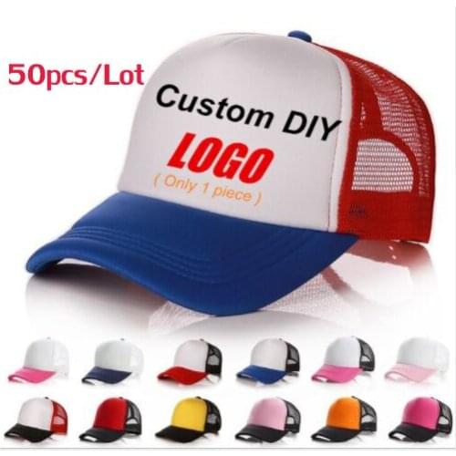 50pcs/Lot OEM ODM Custom Logo Advertising breathable Mesh Snapbacks Trucker Hats Adult Casual Adjustable Baseball Cap Gorros