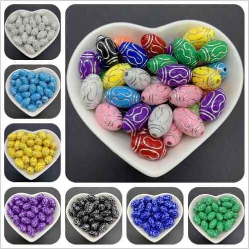 30pcs/Lot 15mm Acrylic Spacer Beads Carving Loose Oval Shape Beads For Jewelry Making DIY Bracelet Charms