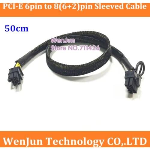 Free Shipping black Sleeved 50cm PSU Power Supply Cables PCI e Molex 6pin to PCI-e 8pin 6+2pin PCI Express Internal Cable