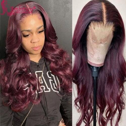 Ambition Burgundy Human Hair Wigs Pre plucked Glueless Wigs Human Hair Middle T Part Lace Front Wig Bleached Knots Lace Wigs