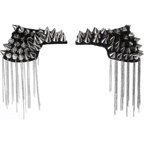 Punk Gothic Tassel Stud Pin Brooch Epaulette Shoulder Mark Board Epaulet 649C