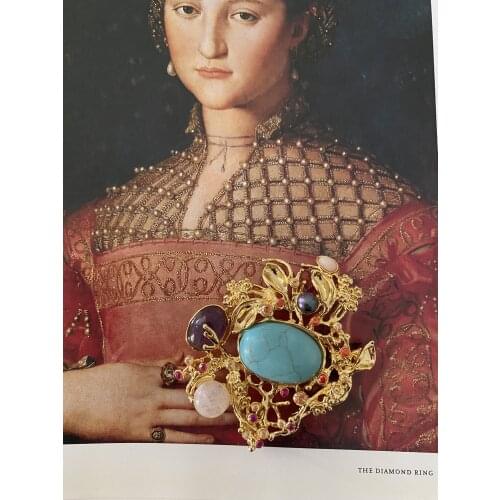 European and American vintage brass diamond inlaid western antique turquoise brooch Womens fashion luxury jewelry