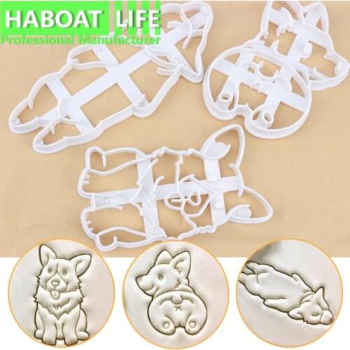 3pcs Dog Corgi Cookie Cutter Mold Pet Shape Mould Dough Biscuit Pastry Tools for Wedding Birthday Party Cake Decor G