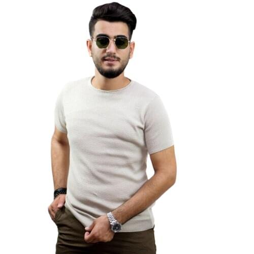 Kulemoda beige color round collar Knitwear Unisex Tshirt