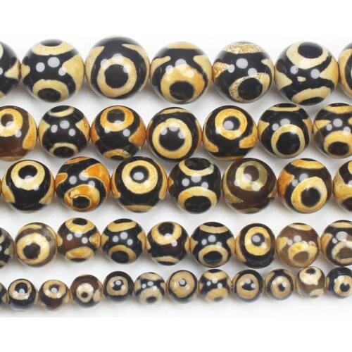 Smooth Teeth Yellow 3Eyes 6-12mm Dzi agates Round Beads 14.5"For DIYJewelry making! Mixed wholesale for all items