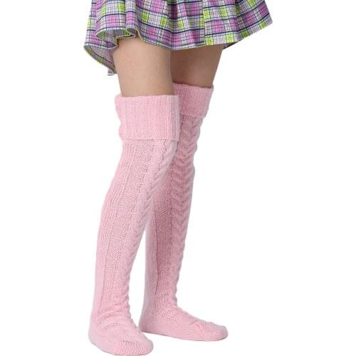Women Warm Fluffy Over Knee Stockings Female Fashion High Socks Autumn Winter Warm Knitted Soft Thigh High Socks Solid Stockings
