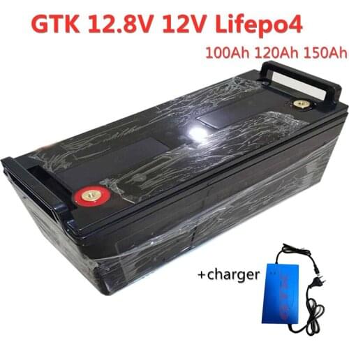 GTK 12.8V 12v 100Ah 120Ah 150Ah Lifepo4 battery pack with BMS for Solar Storage power system and Boat + 14.6v 10A charger