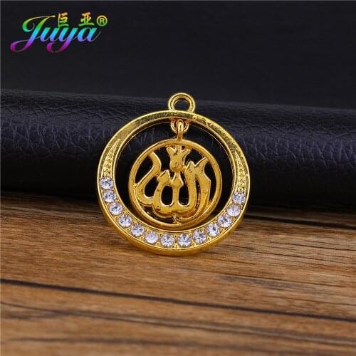 Juya 5pcs/lot DIY Islamic Muslim Jewelry Making Components Gold/Silver Color Cz Rhinestones Religious Allah Pendants Supplies
