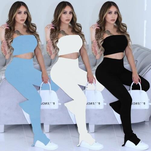 Echoine Strapless Crop Top Sleeveless Sexy Legging Pants Two Piece Set Skinny Bodycon Sporty party Outfits Yoga Matching Set