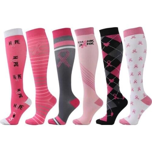 Pink Compression Socks for Men and Women Sports In The Tube Ribbon Striped Letter Bow Outdoor Running Riding Pressure Calf Socks