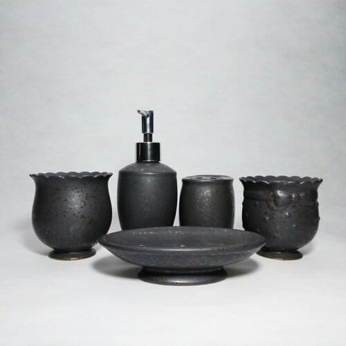 Simple bathroom five-piece matte ceramic mug cup combination bathroom personal bathroom set LO87436
