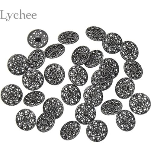 Lychee Life 30pcs Silver Metal Carving Shank Button Hollow Out Flower Carved Button DIY Sewing Handmade Scrapbook Craft Supply