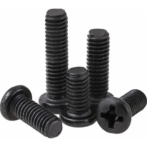 M2 M2.5 M3 M4 Black Zinc Plated Pan Head Phillips Machine Screws Round Head Cross Bolts Carbon Steel Length 3-20mm
