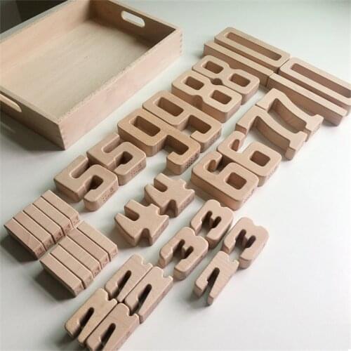 Math Digital Toys 32pcs Number Building Blocks Wooden Baby Balance Block Montessori Educational Natural Wood Toys For Kids