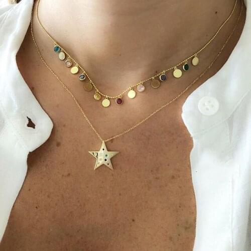 Micro pave multi colored cz tiny cute minimal star pendant necklace fashion women gold filled jewelry women rainbow cz necklace