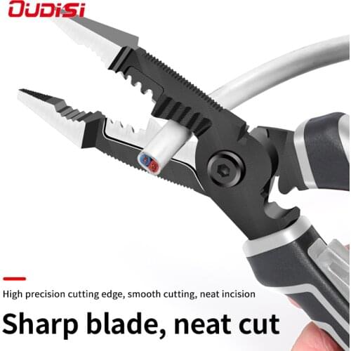 OUDISI Multifunctional Electrician Pliers Long Nose Pliers Wire Stripper Cable Cutter Terminal Crimping Hand Tools Spring Design