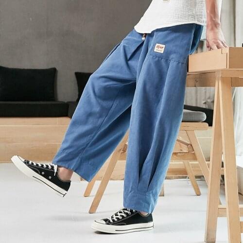 Autumn and Winter Straight Solid Color Lantern Pants Mens Washed Chinese Style Pants Loose Casual Pants Large Hanfu Improvement