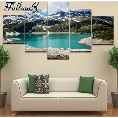 FULLCANG 5 piece diy diamond painting natural landscape lake full square/round drill mosaic embroidery multi-picture kit FC706