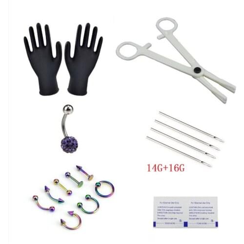 18pcs/set Naval Needles Kit White Crystal Belly Nipple Lip Nose Disposable Body Piercing Jewelry Tool Sets Piercing Jewelry