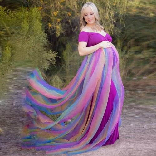 Dress for Baby Shower Pregnancy Dress Maternity Photo Shoot Summer Half Grossesse Vestidos Tulle Flowy Purple V-neck Gradient