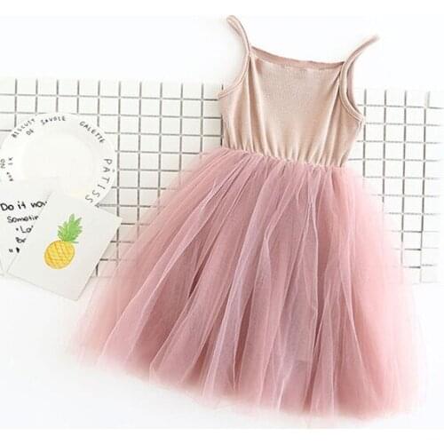 2019 New Baby Girls Sling Ball Dresses Knit Cotton Mesh Vest Ballet Tutu Dress Summer Girl Party Vestidos 2-9Years