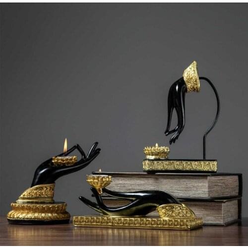 Bergamot Candlestick Resin Finger Gesture Candle Holder Decor Buddhist Belief Home Decoration Candlestick Collectible Figurines