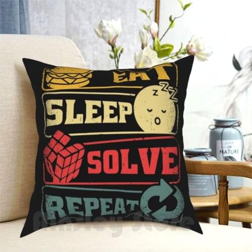 Eat Sleep Solve Repeat Vintage Pillow Case Printed Home Soft Throw Pillow Cube Puzzle Game Vintage Nerd Nerdy Smart 3X3