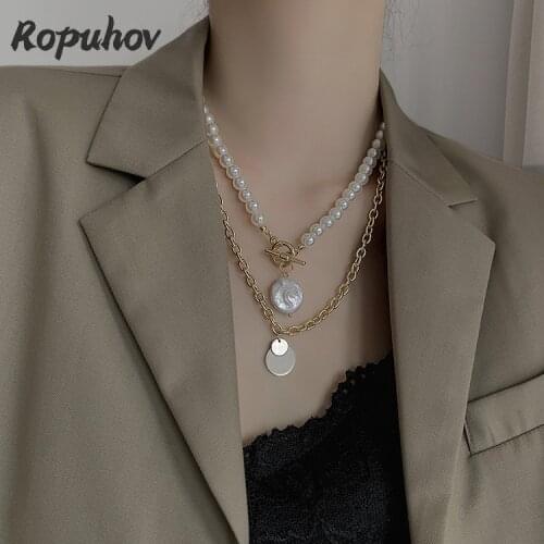 Ropuhov 2021 New Korean Fashion Jewelry Woman Two Pieces Set Fall Pearl Cool Luxury Necklace Bling Wholesale