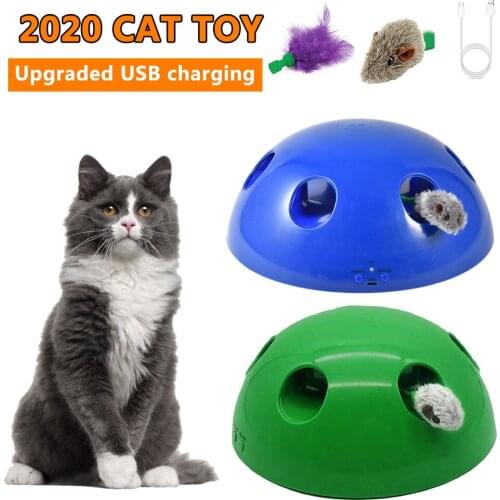 Upgraded USB Charging Cat Toy Interactive Sports Toy Mouse Feathers Funny Electronic Pet Kitten Automatic Rotation Chase Toys