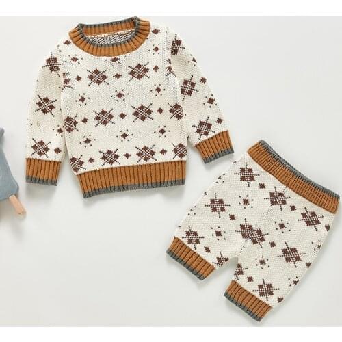 Infant Baby Girls Boys Knitting Clothing Sets Printed Long Sleeve Pullover+Shorts Spring Autumn Toddler Baby Girl Clothes Set