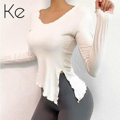 KE fitness clothes female V-neck tight-fitting yoga clothes spring summer running training sports top long-sleeved T-shirt