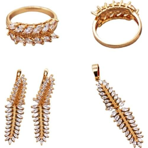 New Fashion Jewelry Sets accessories Gold Hoop Earrings Rings Necklace Pendent White Stone Zircon Women 3pcs set