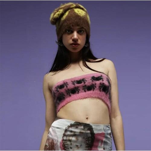 MONMOIRA Pink Off-the-shoulder Strapless Women Knit Tank Tops Summer Y2K Harajuku Spider Crop Tops Vests Girls cwe0555-5