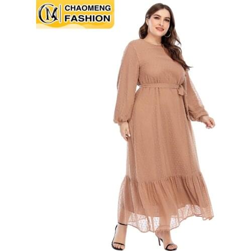 Middle East Fashion Muslim For Women Long Dress With Lining Tulle Polka Dot Robe 2020 Hot Sale Turkey Islamic Clothing Vestidos