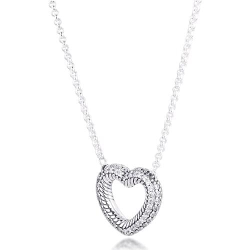 2020 New 925 Sterling Silver Necklace Pave Snake Chain Pattern Open Heart Collier Necklaces for Women Statement Jewelery Gift